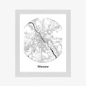 Plakat Wieloczęściowy Warszawa Minimalistyczna Mapa W Kole Rama Drewniana Z Passe-Partout Kolor Naturalny