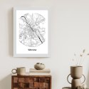 Plakat Wieloczęściowy Warszawa Minimalistyczna Mapa W Kole Rama Drewniana Z Passe-Partout Kolor Naturalny