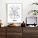 Plakat Wieloczęściowy Warszawa Minimalistyczna Mapa W Kole Rama Drewniana Z Passe-Partout Kolor Naturalny