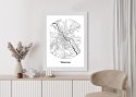 Plakat Wieloczęściowy Warszawa Minimalistyczna Mapa W Kole Rama Drewniana Z Passe-Partout Kolor Naturalny