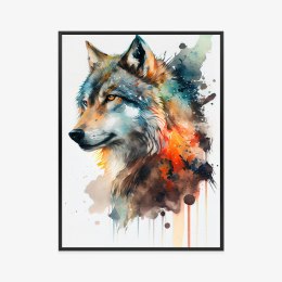 Plakat Wieloczęściowy Wielokolorowy Portret Wilka Rama Aluminiowa Kolor Czarny