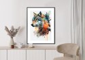 Plakat Wieloczęściowy Wielokolorowy Portret Wilka Rama Aluminiowa Kolor Czarny
