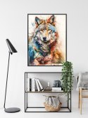 Plakat Wieloczęściowy Wielokolorowy Wilk Portret Rama Aluminiowa Kolor Czarny