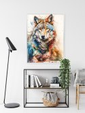 Plakat Wieloczęściowy Wielokolorowy Wilk Portret Rama Aluminiowa Kolor Czarny