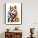 Plakat Wieloczęściowy Wielokolorowy Wilk Portret Rama Aluminiowa Kolor Czarny