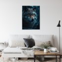 Plakat Wieloczęściowy Wilk W Ciemnym Lesie Rama Aluminiowa Kolor Czarny