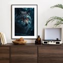 Plakat Wieloczęściowy Wilk W Ciemnym Lesie Rama Aluminiowa Kolor Czarny
