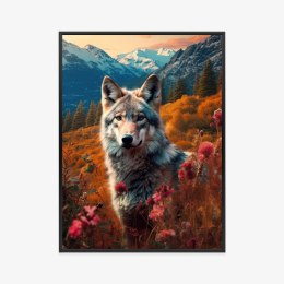 Plakat Wieloczęściowy Wilk W Naturze W Górskiej Dolinie Wśród Kwiatów Rama Aluminiowa Kolor Czarny