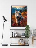 Plakat Wieloczęściowy Wilk W Naturze W Górskiej Dolinie Wśród Kwiatów Rama Aluminiowa Kolor Czarny