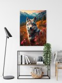 Plakat Wieloczęściowy Wilk W Naturze W Górskiej Dolinie Wśród Kwiatów Rama Aluminiowa Kolor Czarny