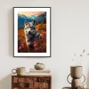 Plakat Wieloczęściowy Wilk W Naturze W Górskiej Dolinie Wśród Kwiatów Rama Aluminiowa Kolor Czarny