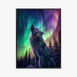 Plakat Wieloczęściowy Wilk Wyjący I Zorza Polarna Rama Aluminiowa Kolor Czarny