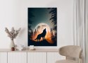 Plakat Wieloczęściowy Wilk Wyjący Na Skale Przy Księżycu Rama Aluminiowa Kolor Czarny