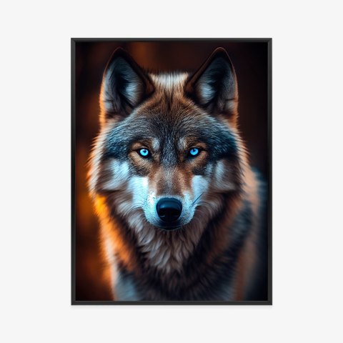 Plakat Wieloczęściowy Wilk Z Groźnymi Niebieskimi Oczami Rama Aluminiowa Kolor Czarny