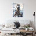 Plakat Wieloczęściowy Wilki Na Ośnieżonej Skale Rama Aluminiowa Kolor Czarny