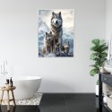 Plakat Wieloczęściowy Wilki Na Ośnieżonej Skale Rama Aluminiowa Kolor Czarny