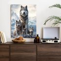 Plakat Wieloczęściowy Wilki Na Ośnieżonej Skale Rama Aluminiowa Kolor Czarny
