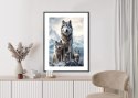 Plakat Wieloczęściowy Wilki Na Ośnieżonej Skale Rama Aluminiowa Kolor Czarny