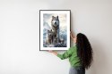 Plakat Wieloczęściowy Wilki Na Ośnieżonej Skale Rama Aluminiowa Kolor Czarny