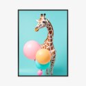 Plakat Wieloczęściowy Żyrafa Z Balonami Rama Aluminiowa Kolor Czarny