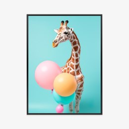 Plakat Wieloczęściowy Żyrafa Z Balonami Rama Aluminiowa Kolor Czarny