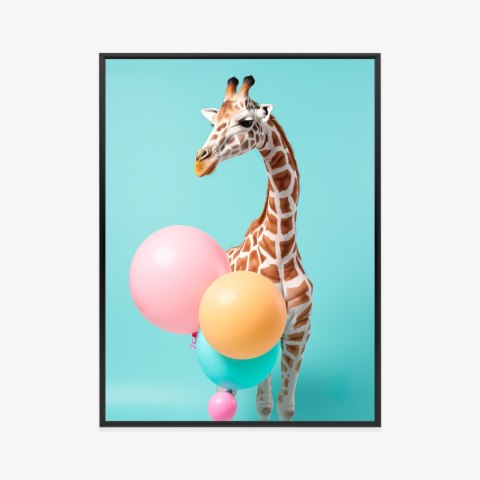 Plakat Wieloczęściowy Żyrafa Z Balonami Rama Aluminiowa Kolor Czarny