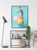 Plakat Wieloczęściowy Żyrafa Z Balonami Rama Aluminiowa Kolor Czarny