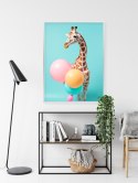 Plakat Wieloczęściowy Żyrafa Z Balonami Rama Aluminiowa Kolor Czarny