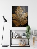 Plakat Wieloczęściowy Złoty Liść W Stylu Vintage Na Ciemnym Tle Rama Aluminiowa Kolor Czarny