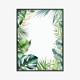 Plakat Wieloczęściowy Tropikalne Zielone Liście Akwarela Rama Aluminiowa Kolor Czarny