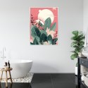 Plakat Wieloczęściowy Zielone Rośliny I Liście Na Tle Abstrakcyjnego Krajobrazu Rama Aluminiowa Kolor Czarny