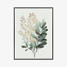 Plakat Wieloczęściowy Zielona I Złota Akwarelowa Gałązka Rama Aluminiowa Kolor Czarny