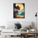 Plakat Wieloczęściowy Tropikalna Plaża Słońce I Palmy Vintage Rama Aluminiowa Kolor Czarny