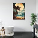 Plakat Wieloczęściowy Tropikalna Plaża Słońce I Palmy Vintage Rama Aluminiowa Kolor Czarny