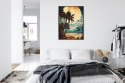 Plakat Wieloczęściowy Tropikalna Plaża Słońce I Palmy Vintage Rama Aluminiowa Kolor Czarny