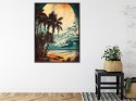 Plakat Wieloczęściowy Tropikalna Plaża Słońce I Palmy Vintage Rama Aluminiowa Kolor Czarny