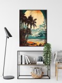 Plakat Wieloczęściowy Tropikalna Plaża Słońce I Palmy Vintage Rama Aluminiowa Kolor Czarny