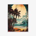 Plakat Wieloczęściowy Tropikalna Plaża Słońce I Palmy Vintage Rama Aluminiowa Kolor Czarny