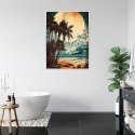 Plakat Wieloczęściowy Tropikalna Plaża Słońce I Palmy Vintage Rama Aluminiowa Kolor Czarny