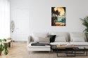 Plakat Wieloczęściowy Tropikalna Plaża Słońce I Palmy Vintage Rama Aluminiowa Kolor Czarny