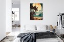Plakat Wieloczęściowy Tropikalna Plaża Słońce I Palmy Vintage Rama Aluminiowa Kolor Czarny