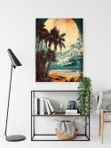 Plakat Wieloczęściowy Tropikalna Plaża Słońce I Palmy Vintage Rama Aluminiowa Kolor Czarny
