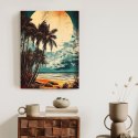 Plakat Wieloczęściowy Tropikalna Plaża Słońce I Palmy Vintage Rama Aluminiowa Kolor Czarny