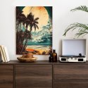 Plakat Wieloczęściowy Tropikalna Plaża Słońce I Palmy Vintage Rama Aluminiowa Kolor Czarny