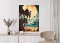 Plakat Wieloczęściowy Tropikalna Plaża Słońce I Palmy Vintage Rama Aluminiowa Kolor Czarny