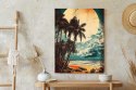 Plakat Wieloczęściowy Tropikalna Plaża Słońce I Palmy Vintage Rama Aluminiowa Kolor Czarny