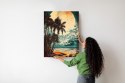 Plakat Wieloczęściowy Tropikalna Plaża Słońce I Palmy Vintage Rama Aluminiowa Kolor Czarny