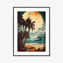 Plakat Wieloczęściowy Tropikalna Plaża Słońce I Palmy Vintage Rama Aluminiowa Kolor Czarny