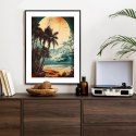 Plakat Wieloczęściowy Tropikalna Plaża Słońce I Palmy Vintage Rama Aluminiowa Kolor Czarny