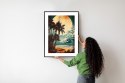 Plakat Wieloczęściowy Tropikalna Plaża Słońce I Palmy Vintage Rama Aluminiowa Kolor Czarny